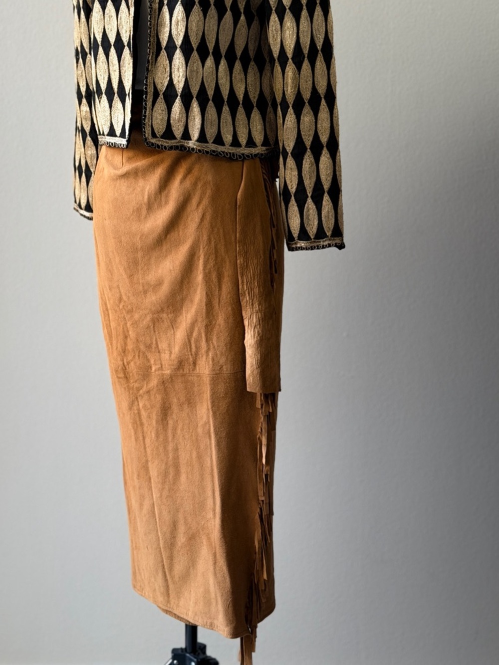 Vintage Suede Fringe Skirt - Brown